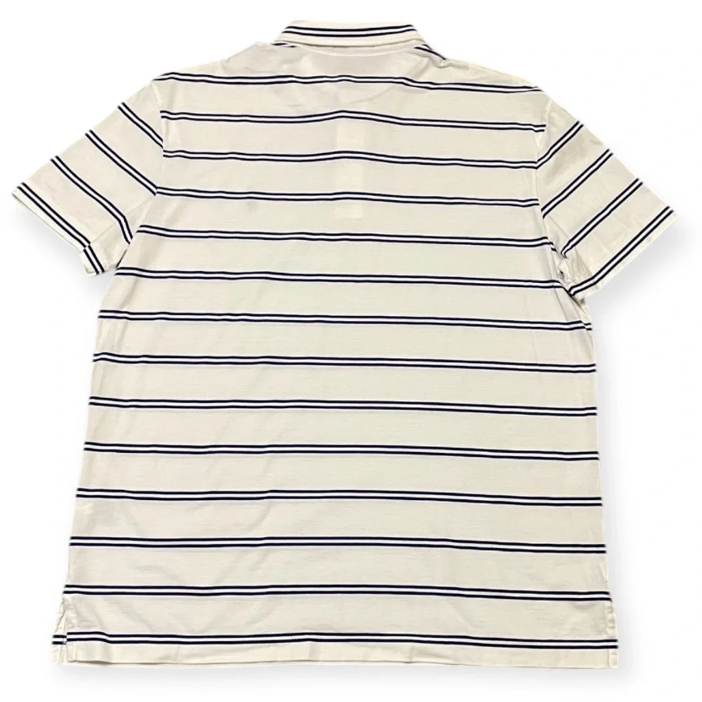 Men's Polo Ralph Lauren Pima Cotton Striped Polo Shirt White Blue Pony Size L